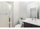 Bathroom features a tiled shower, a sink, a toilet and modern fixtures at 21090 E Camina Buena Vis, Queen Creek, AZ 85142