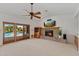 Comfortable living room with a fireplace, built-in cabinetry, and sliding glass doors leading to the pool at 4066 E Grandview St, Mesa, AZ 85205
