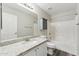 Bathroom with granite countertops, vanity, and shower/tub combo at 9306 E Fairbrook St, Mesa, AZ 85207
