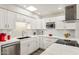 Bright kitchen features white cabinets, stainless steel appliances, and stylish backsplash at 9926 W Lancaster Dr, Sun City, AZ 85351