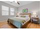 Comfortable bedroom featuring a queen-sized bed, bedside lamps, and two windows at 11500 E Cochise Dr # 1094, Scottsdale, AZ 85259
