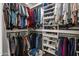 Organized walk-in closet with ample hanging space, shelving, and storage for shoes and clothing at 22419 W La Pasada Blvd, Buckeye, AZ 85326