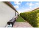 Side yard with pavers, artificial turf, and mature hedge for privacy at 22419 W La Pasada Blvd, Buckeye, AZ 85326