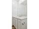 Bathroom featuring white vanity, square mirror, chrome hardware and wood look flooring at 7449 W Buckhorn Trl, Peoria, AZ 85383