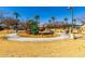 Community playground with slide, climbing structure, and shaded seating area surrounded by green grass and mature palm trees at 9144 W Surrey Dr, Peoria, AZ 85381