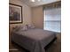 Bedroom features a queen-sized bed with blue patterned bedding and a sunny window at 11411 N 91St Ave # 175, Peoria, AZ 85345