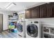Spacious laundry room featuring modern washer and dryer, storage cabinets, and stylish patterned flooring at 1744 E Luke Ave, Phoenix, AZ 85016
