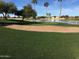 Scenic golf course view with lush green grass, sand traps, and a tranquil pond at 6460 S Springs Pl, Chandler, AZ 85249