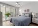 Cozy bedroom with soft, natural light, plantation shutters, and a private patio at 7700 E Gainey Ranch Rd # 127, Scottsdale, AZ 85258
