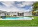 Backyard features a sparkling pool, covered patio, and well manicured lawn at 12209 N 66Th St, Scottsdale, AZ 85254
