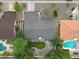 Aerial view of the home highlighting the backyard's putting green, patio, and serene landscaping at 9621 N 83Rd Way, Scottsdale, AZ 85258