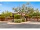 Gated community entrance with mature trees and lush desert landscape at 17902 N 93Rd Way, Scottsdale, AZ 85255