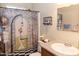 Bathroom with a wonderland themed shower curtain, a sink and a mirror at 3227 W Villa Rita Dr, Phoenix, AZ 85053