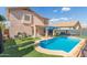 Relaxing backyard pool view with well-maintained artificial turf and block fence at 6219 W Navajo Dr, Glendale, AZ 85302