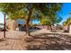 Spacious backyard with gravel landscaping, mature trees, and a patio seating area at 2478 W Allens Peak Dr, San Tan Valley, AZ 85144