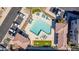 Aerial view shows community pool, pavilion, parking, and landscaped grounds at 7324 E Vista Bonita Dr, Scottsdale, AZ 85255