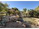 Water feature with rock garden, fish pond, and lush plants and shrubbery in the backyard at 9065 E Gary Rd # 129, Scottsdale, AZ 85260