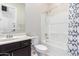 This is a bathroom with a sink, toilet, and shower/tub combo at 10131 W El Cortez Pl, Peoria, AZ 85383