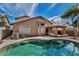 Backyard view featuring a sparkling pool and a covered patio, perfect for outdoor entertaining at 1054 S Butte Ln, Gilbert, AZ 85296