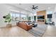 Comfortable living room with a fireplace and big screen tv and view of the pool at 1464 E Aris Dr, Gilbert, AZ 85298