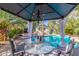 Charming gazebo with elegant furniture overlooking a sparkling pool, creating a serene outdoor oasis at 2630 W Javelina Ave, Mesa, AZ 85202