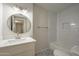Bright bathroom featuring a tub shower combo with modern vanity and fixtures at 5112 N 83Rd St, Scottsdale, AZ 85250