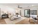 Serene primary bedroom with a plush bed, access to a private patio, and a relaxing atmosphere at 7553 E Woodshire Cv, Scottsdale, AZ 85258