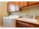 Bright laundry room with modern washer and dryer, a utility sink, and ample cabinet space at 7654 W Congressional Way, Florence, AZ 85132