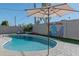 Backyard pool with an umbrella, turf, desert mural, and patio space at 1749 E Medlock Dr, Phoenix, AZ 85016