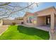 The backyard features green grass, a covered patio, and desert landscaping at 46072 W Barbara Ln, Maricopa, AZ 85139