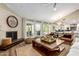 Living room featuring a brick fireplace, tile flooring, and lots of natural light at 9234 N 33Rd Way, Phoenix, AZ 85028