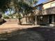 View of the expansive backyard featuring neutral landscaping with a large shade tree and covered patio at 14435 W Verde Ln, Goodyear, AZ 85395