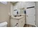 Bathroom featuring double sinks, granite countertops and updated fixtures at 19736 E Emperor Blvd, Queen Creek, AZ 85142