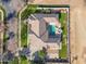 A top-down aerial view of the backyard featuring a large pool and seating area at 2838 E Vaughn Ct, Gilbert, AZ 85234