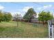 Large backyard featuring mature fruit trees, a playground, and a basketball hoop for recreational activities at 1109 E 8Th St, Mesa, AZ 85203