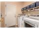 Laundry room features a side-by-side washer and dryer with shelves and storage at 1165 E Erie St, Gilbert, AZ 85295