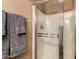 Bright bathroom with a glass-door shower and decorative towels at 1165 E Erie St, Gilbert, AZ 85295