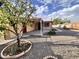 Backyard with gravel, a small tree, and a covered patio, perfect for outdoor relaxation and entertaining at 635 N 67Th Pl, Mesa, AZ 85205