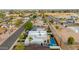 Suburban aerial showcasing a modern home with a private pool, well-manicured landscaping, and neighborhood views at 8319 E Columbus Ave, Scottsdale, AZ 85251