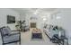 Bright living room featuring grey furniture, a ceiling fan, a fireplace, and decor at 10844 N 37Th St, Phoenix, AZ 85028