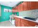 Functional laundry room with ample cabinet space, patterned backsplash, and washer and dryer hookups at 15620 N 19Th St, Phoenix, AZ 85022