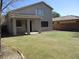 View of a grassy backyard featuring a covered patio and view fencing at 6656 S Classic Way, Gilbert, AZ 85298