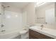 Clean bathroom with an updated vanity, bathtub, and shower combination at 838 W Duke Dr, Tempe, AZ 85283