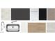 A collection of design samples, featuring flooring, tile, counter tops, cabinet colors, sink and faucet at 11426 E Utopia Ave, Mesa, AZ 85212