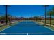 Community pickleball courts with blue and green surface, surrounded by fencing and lighting at 18069 W Tina Ln, Surprise, AZ 85387