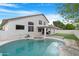 Beautiful backyard with a pool, patio, and lush landscaping at 1225 E Sea Gull Dr, Gilbert, AZ 85234