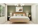 This is a beautifully staged bedroom with unique light fixture and decorative pillows at 25069 N 174Th Ln, Surprise, AZ 85387