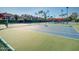 Well-maintained community tennis court with vibrant blue and green surface and lush landscaping at 9705 E Mountain View Rd # 1143, Scottsdale, AZ 85258