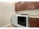 Laundry room with updated washer and dryer, storage cabinets, and tile floor at 3110 E Cat Balue Dr, Phoenix, AZ 85050