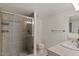 Bathroom featuring tiled shower, single sink vanity and neutral walls at 3309 N 70Th St # 108, Scottsdale, AZ 85251